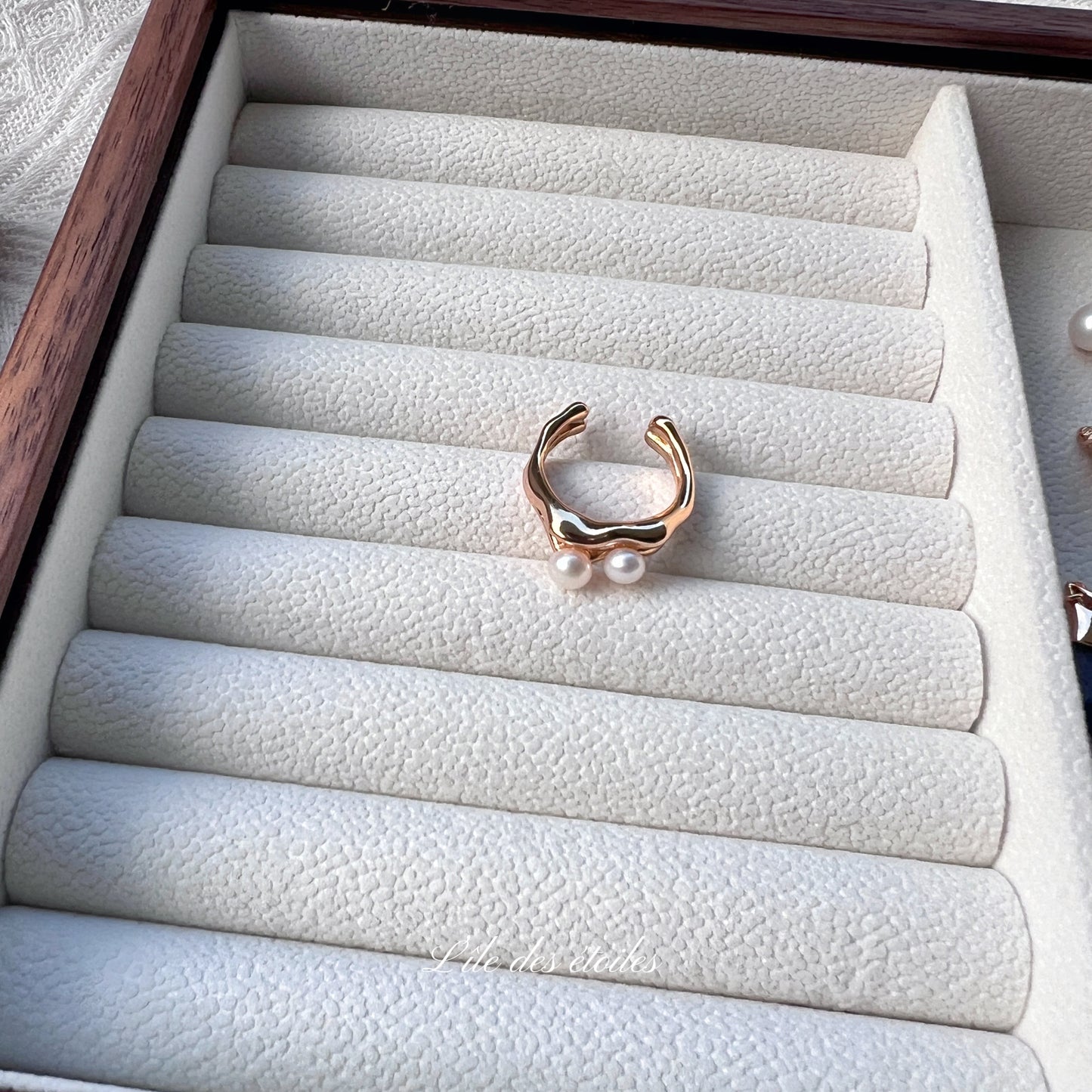 Bague en argent S925 avec deux perles