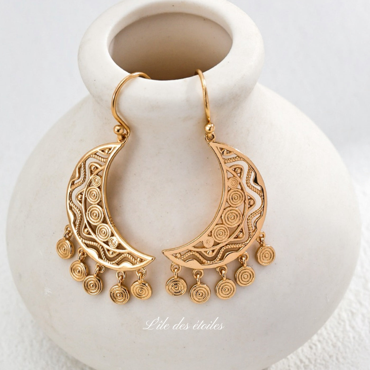 Boucles d'oreilles ethniques en forme de lune