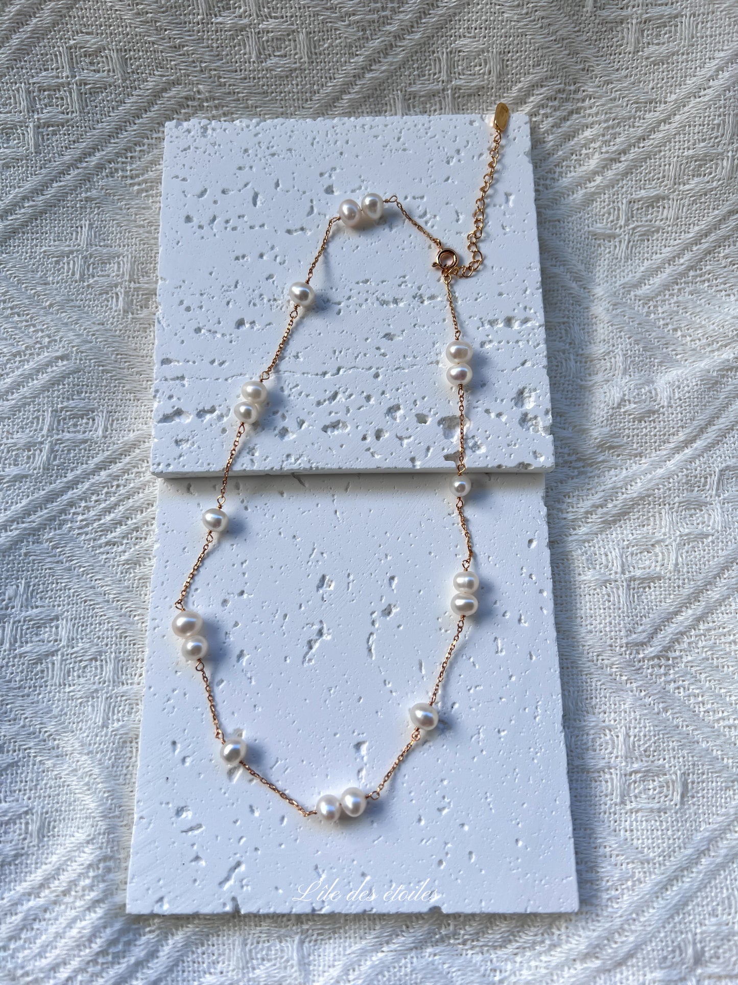 Parure collier et bracelet de perles en étoile