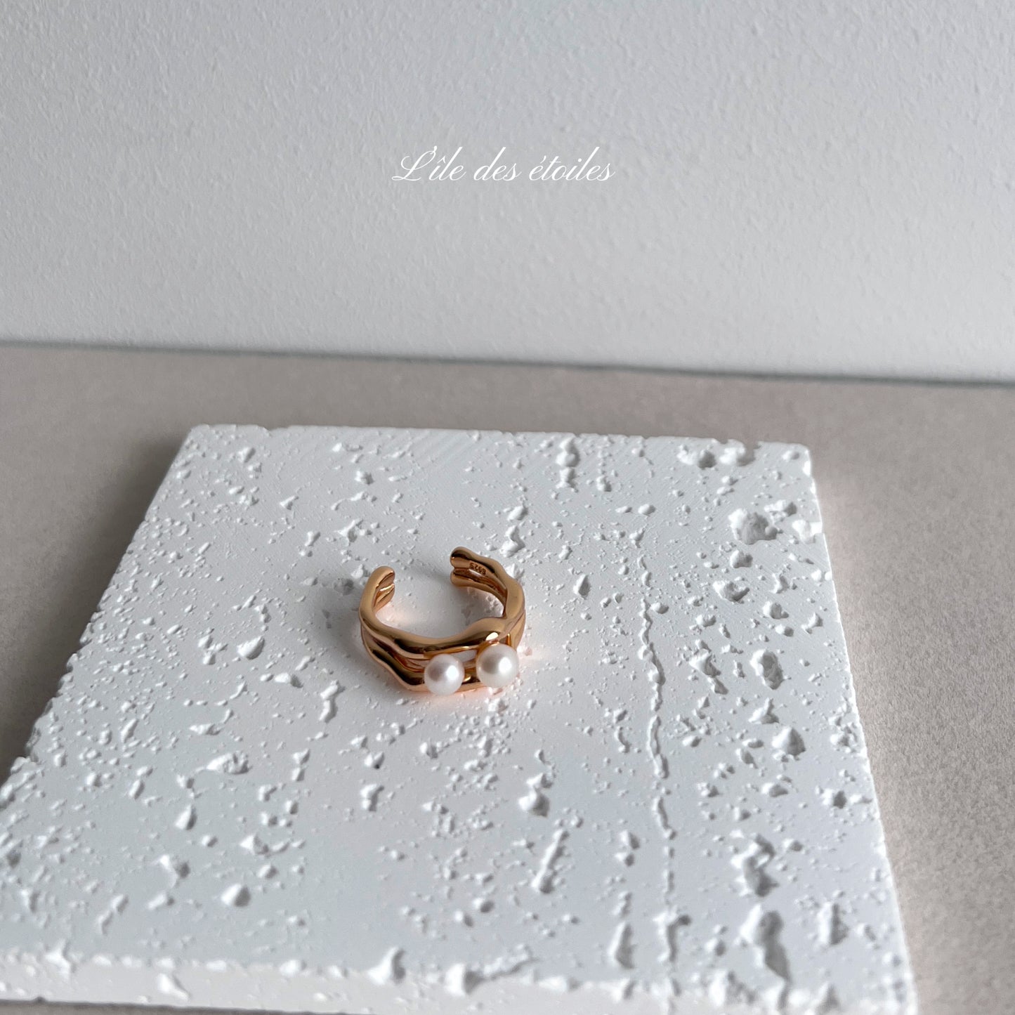 Bague en argent S925 avec deux perles