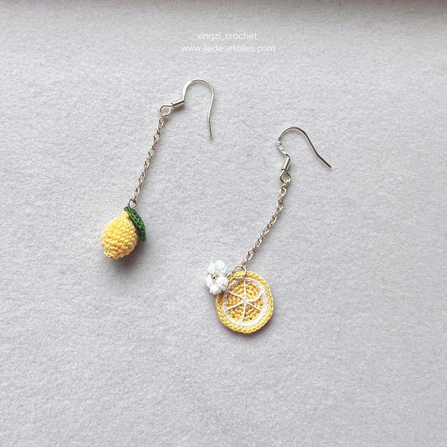 Boucles d'oreilles/Collier micro crochet fruits Myrtille Orange Fraise Pêche Citron