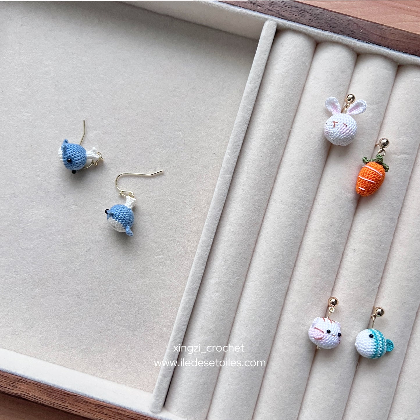 Boucles d'oreilles et bracelets de la collection Animal / Baleine, lapin, chat et panda