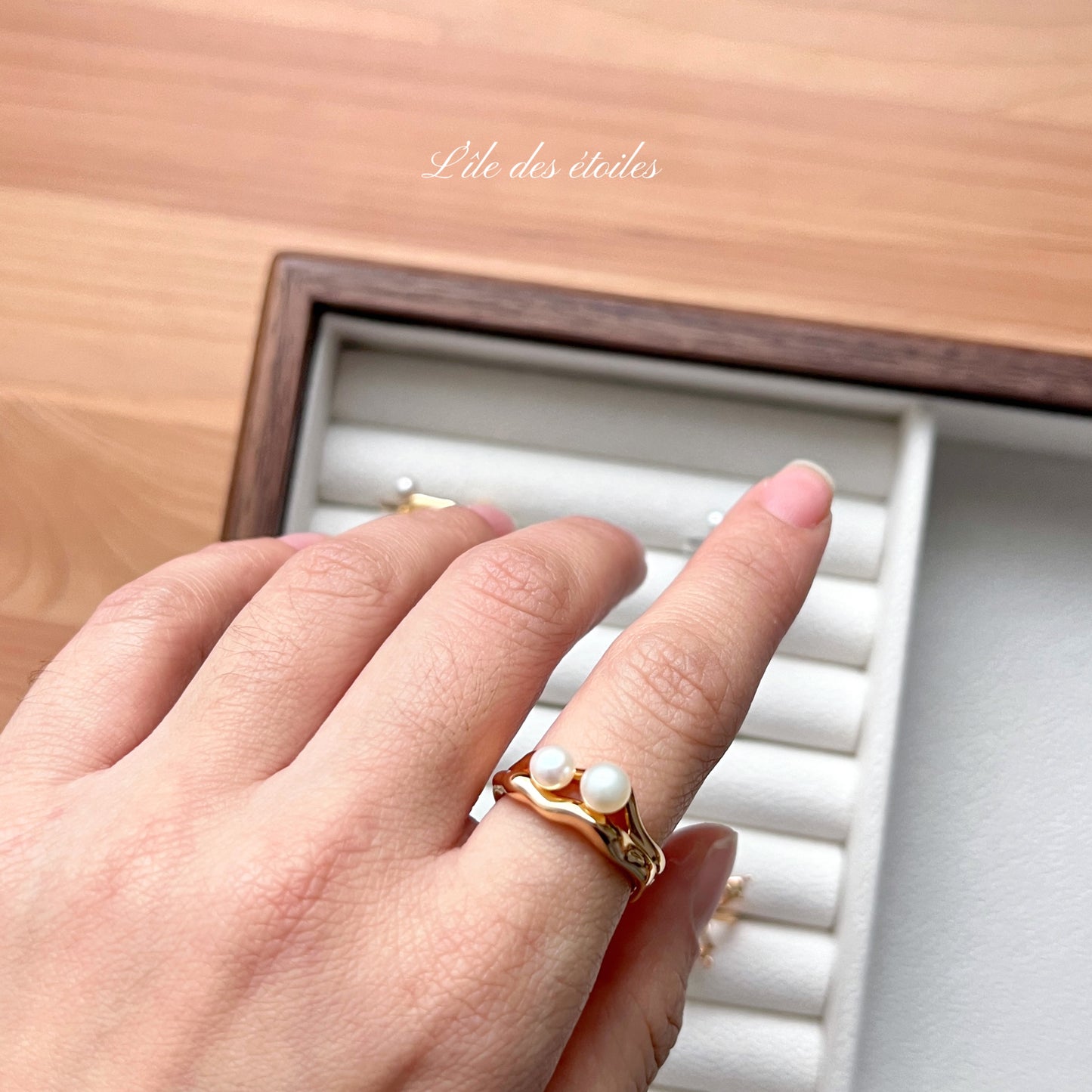 Bague en argent S925 avec deux perles