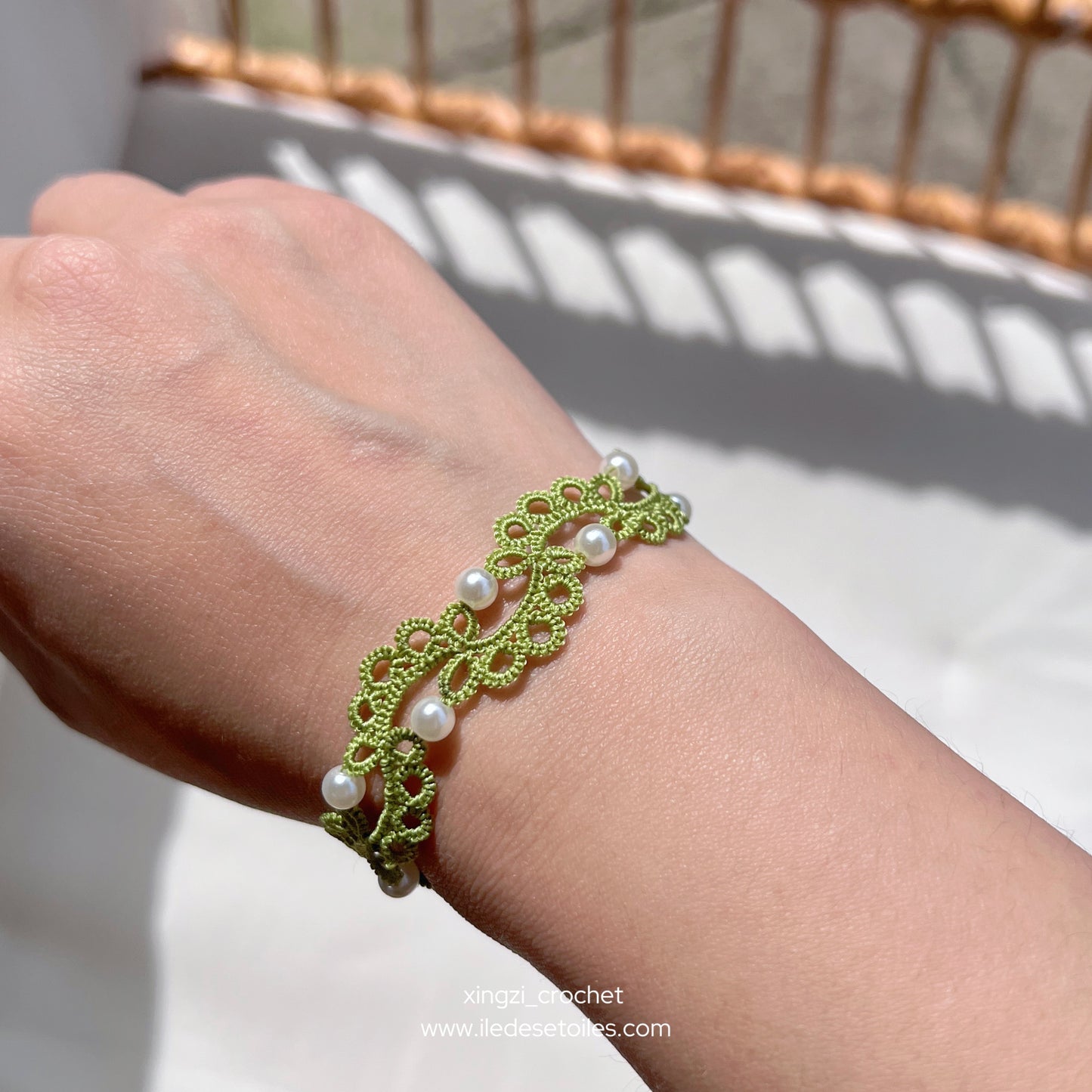 Bracelet frivolité Perles sous les Feuilles