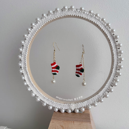 Édition limitée Noël | Boucles d'oreilles bas de Noël chaussettes avec perles décoratives