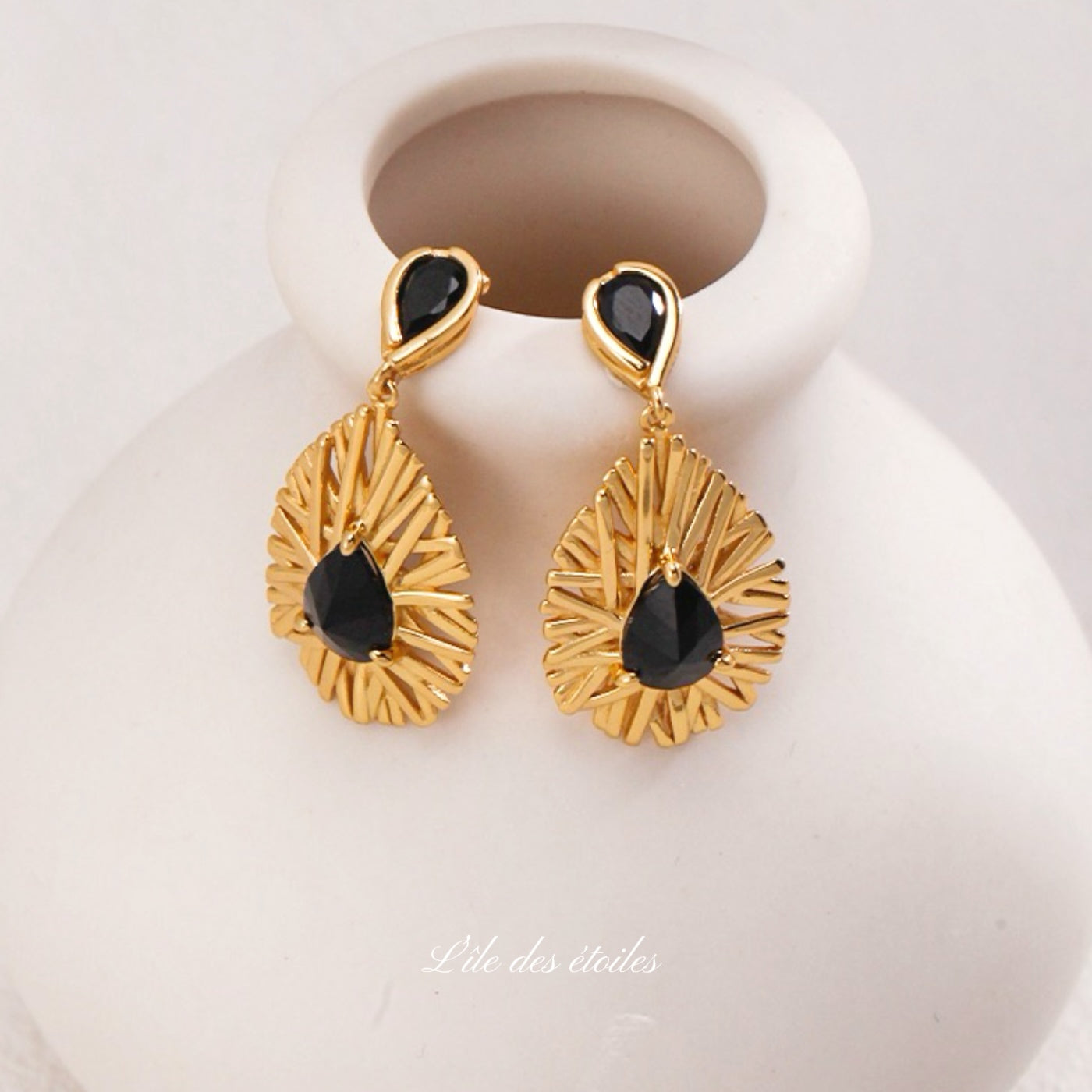 Boucles d'oreilles argent pierre noire