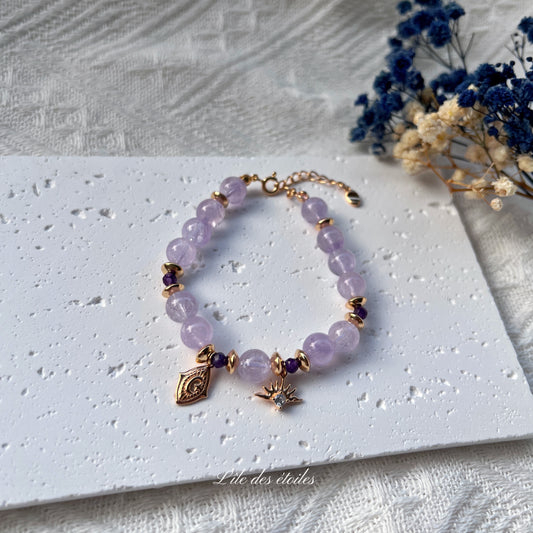 Bracelet en argent avec améthyste et pierres blanches